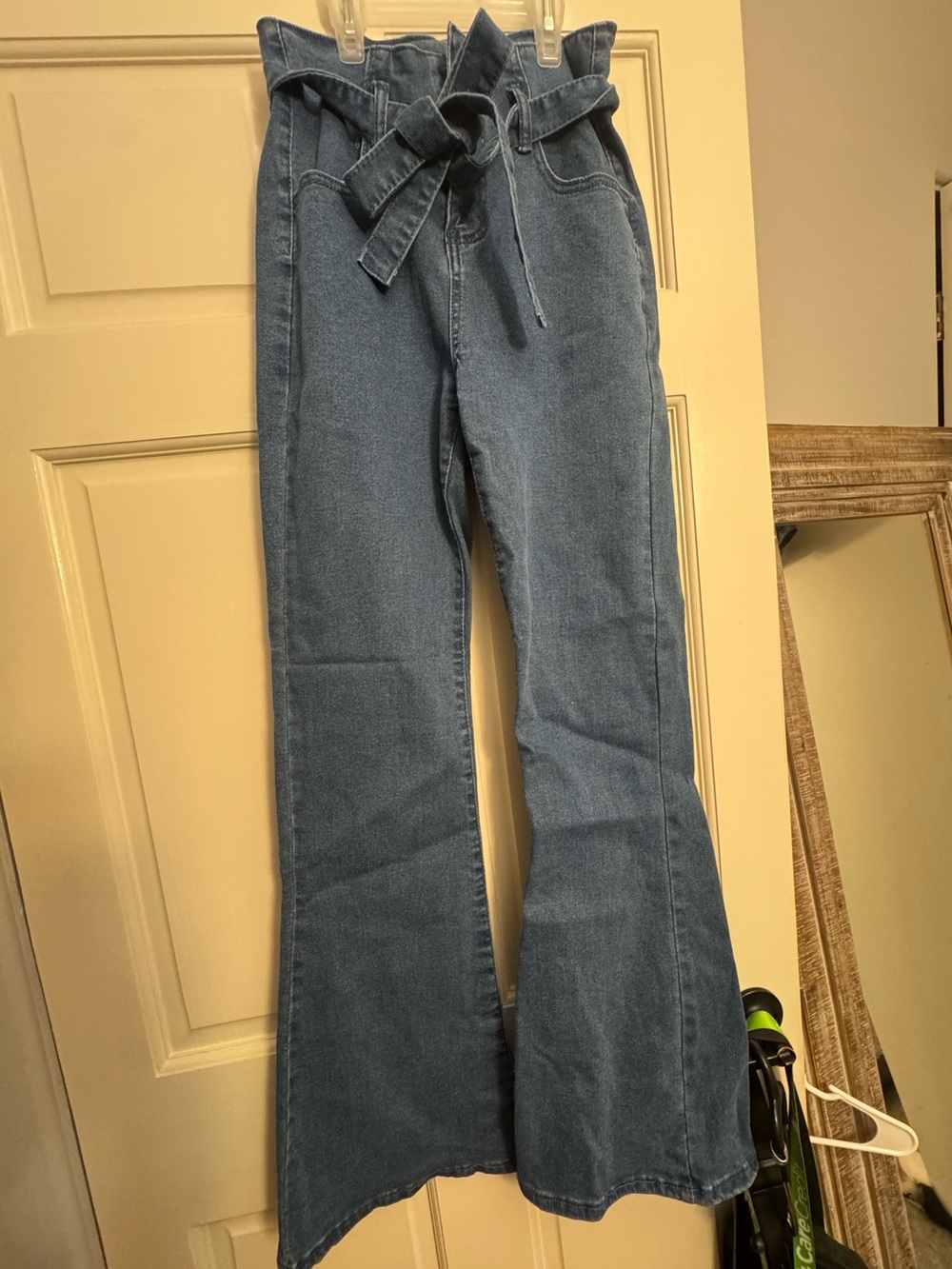 SHEIN High-Waist Paperbag Flared Jeans with Tie Belt
